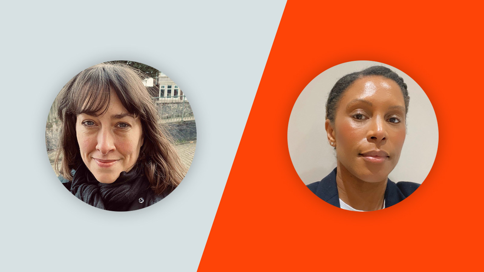 A graphic of 2 images of Sarah Bailey and Danielle Lewis-Egonu on a pale grey and orange background.