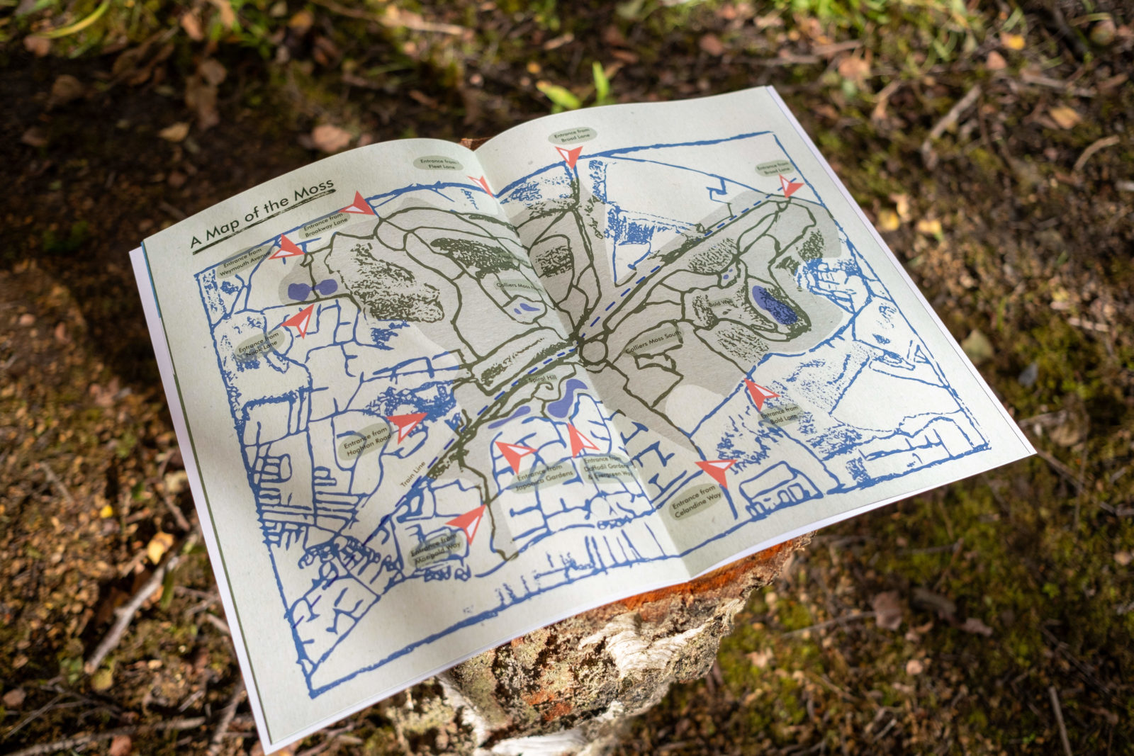 Photograph of a hand drawn map of Colliers Moss