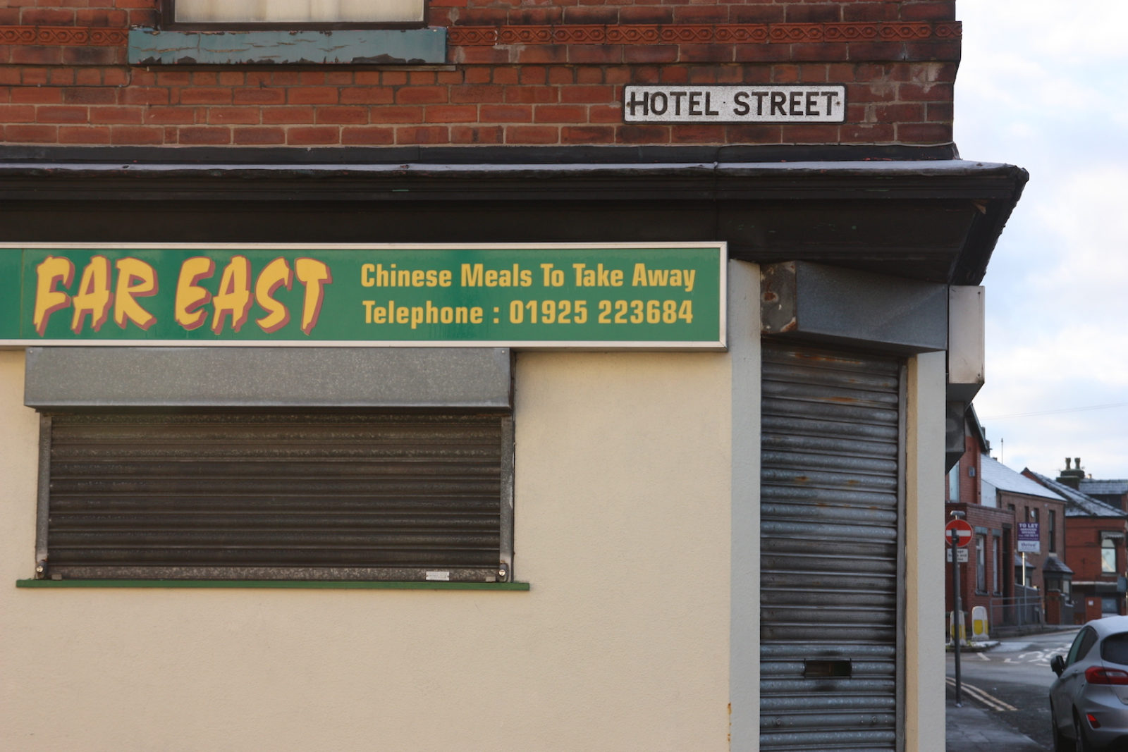 Hotel Street is above a Chinese takeaway called 'Far East'.