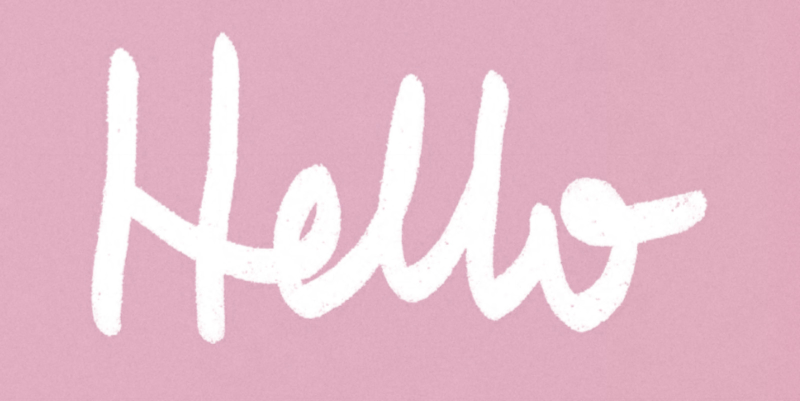 The word 'Hello' in white cursive text on a pink background.