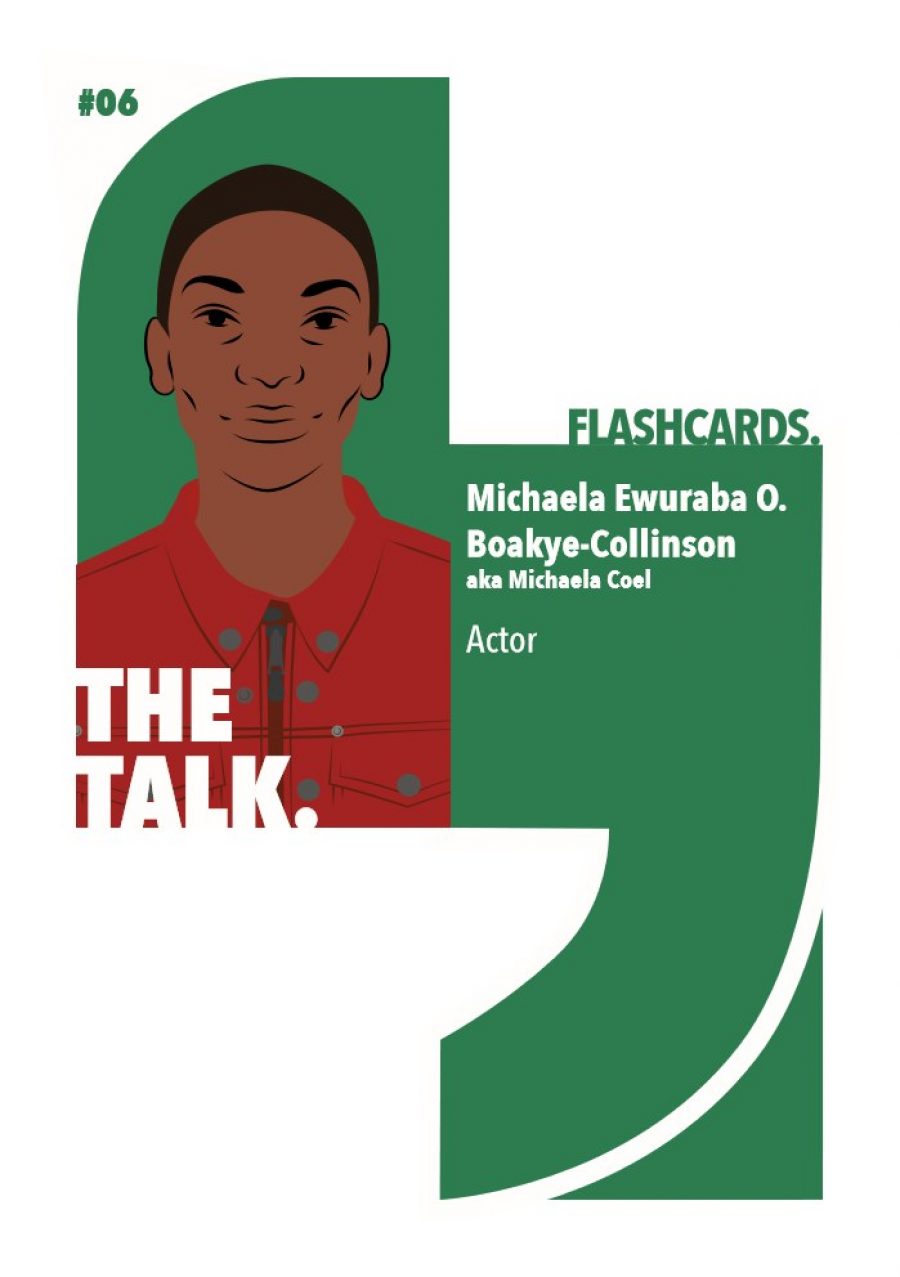 An illustrated image of Actor, Writer, Producer and Director Michaela Ewuraba Boakye-Collinson (as Michaela Coel)