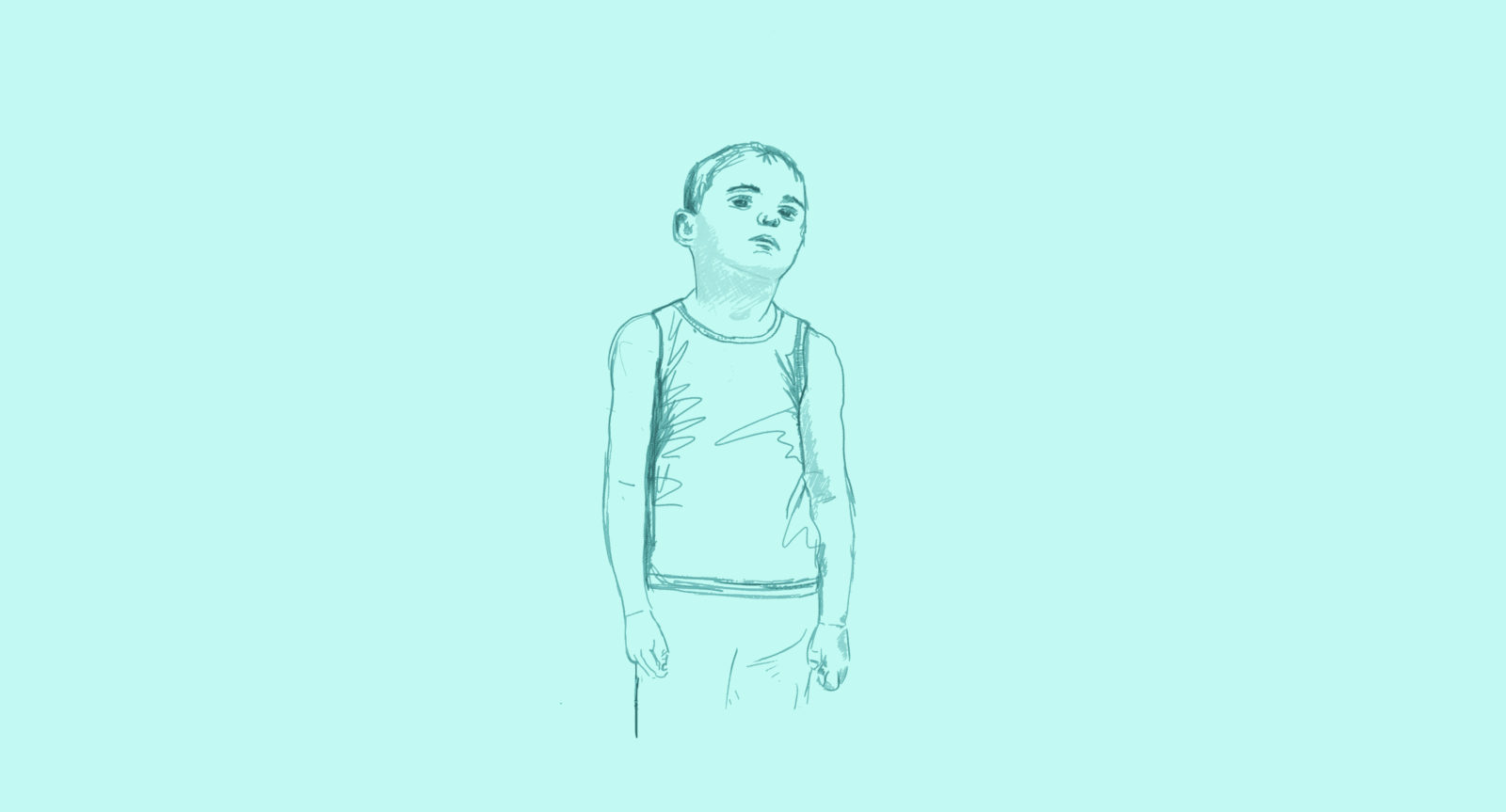 A hand drawn illustration of a young boy wearing a vest