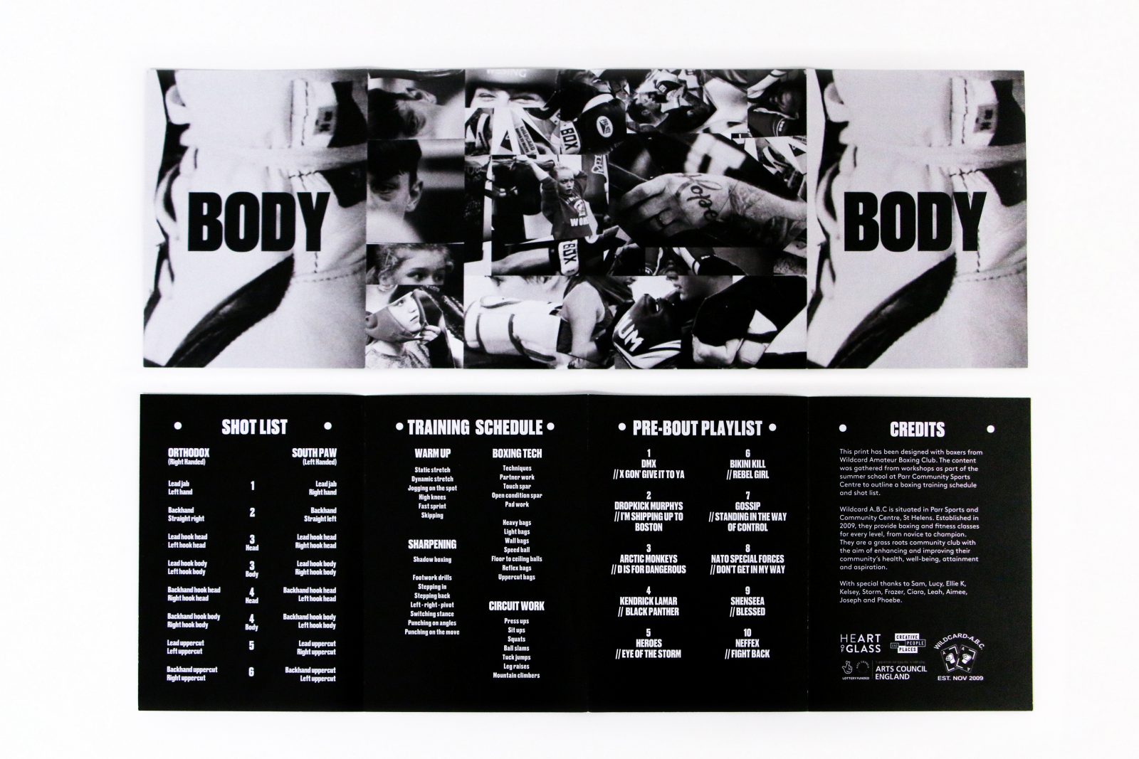 A black and white magazine spread image including a collage of faces and a large amount of text.