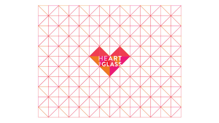 A graphically designed image of a grid with the Heart of Glass heart shaped logo in the middle.